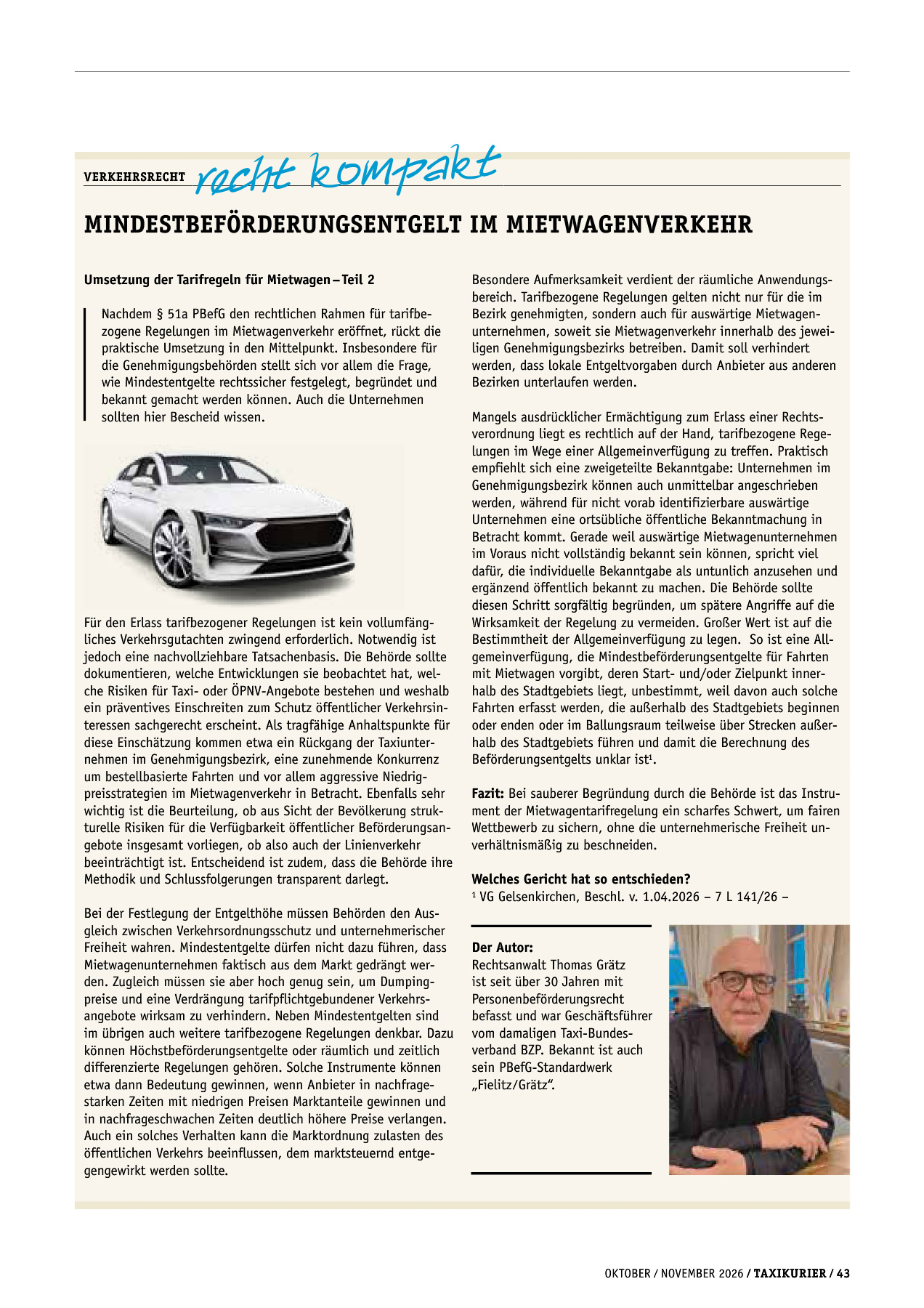 Originalseite 43 der Ausgabe Taxikurier Oktober und November 2026