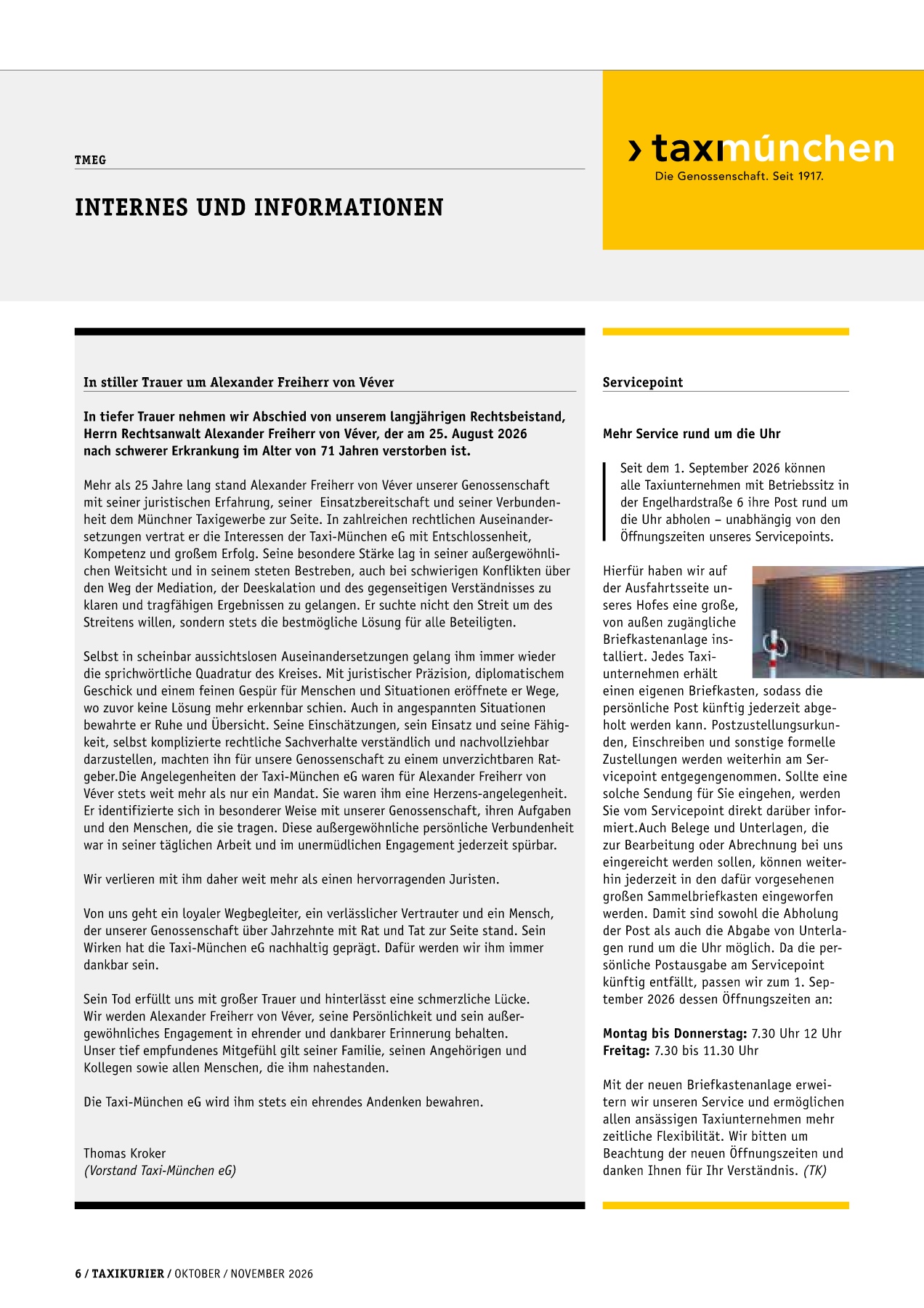 Originalseite 6 der Ausgabe Taxikurier Oktober und November 2026