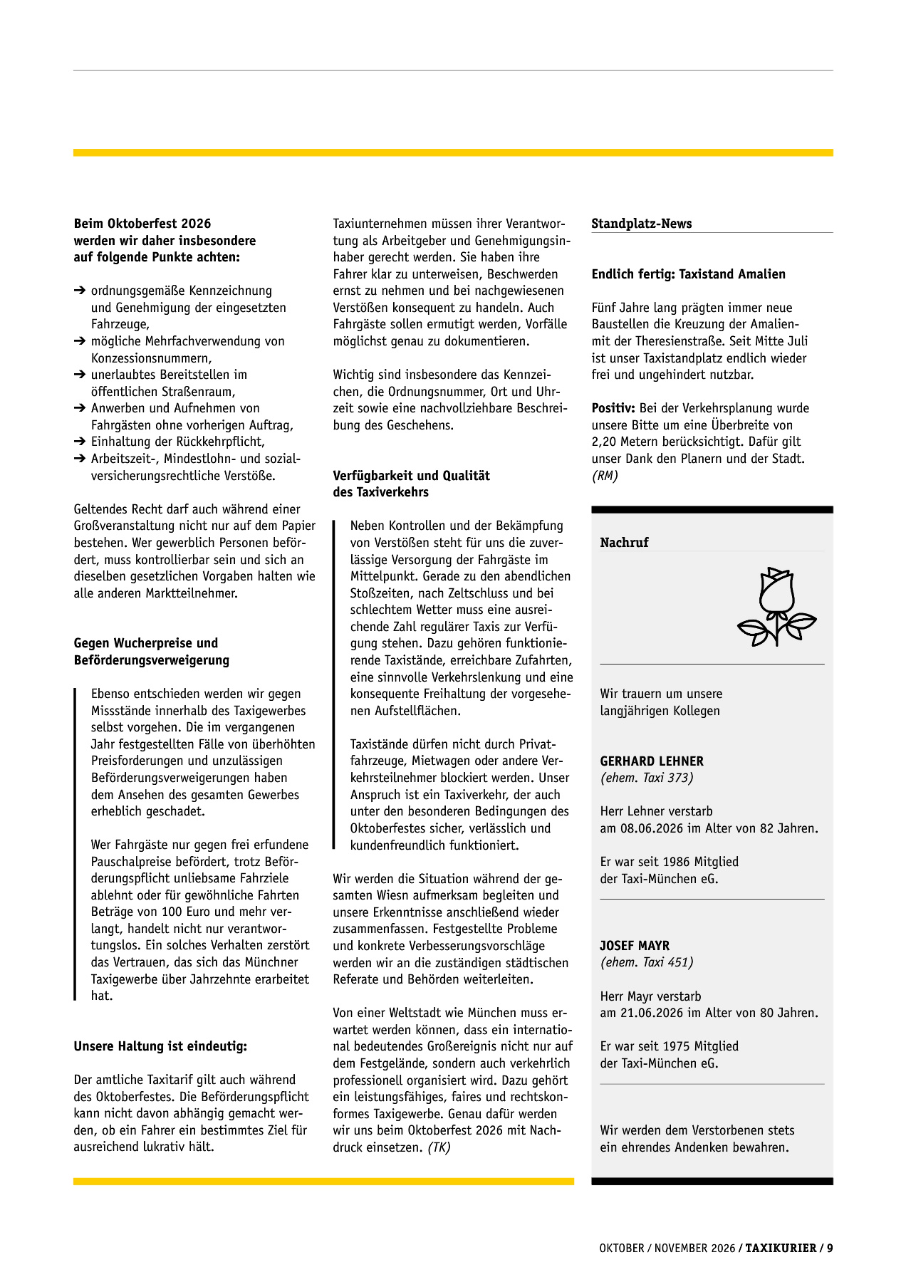 Originalseite 9 der Ausgabe Taxikurier Oktober und November 2026